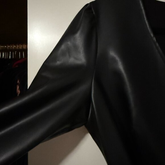 Nissa V-Neck Black Faux Leather Dress (L) NWT - Picture 7 of 9